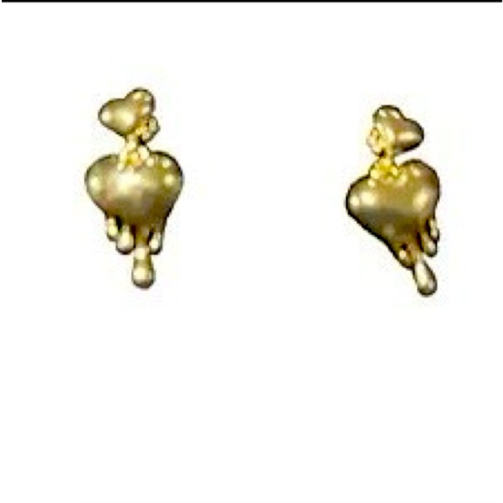 14k Solid Yellow Gold Heart drizzling Women Earrings - Picture 2 of 5